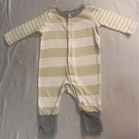 Burt's Bees - Baby Green and Gray Striped Footie - Picture 1 of 4